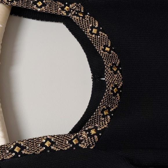 St. John Black Dress with Gold Embellishments, Size 10 - Picture 2 of 6